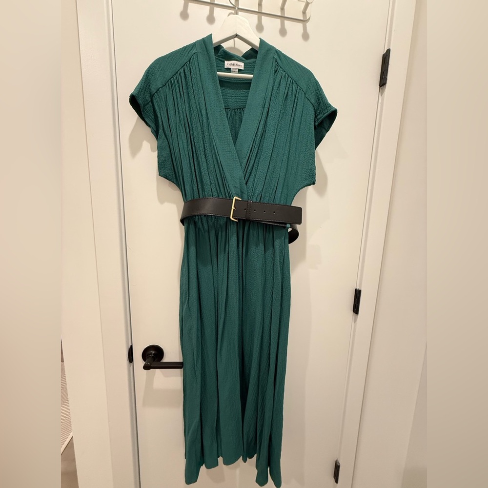 Calvin Klein Teal Maxi Dress with Black Belt